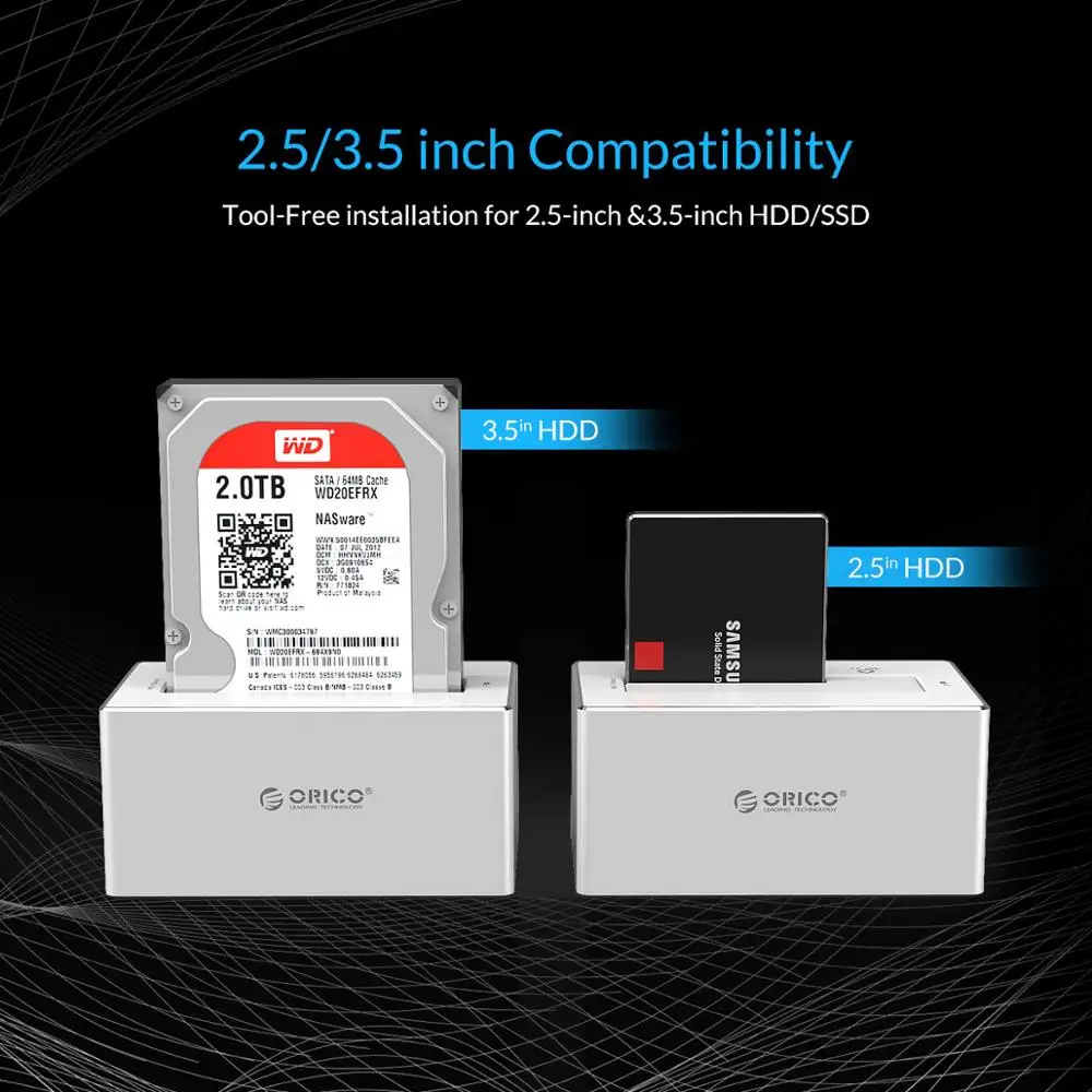ORICO HDD Case 2,5 3," HDD док-станция SATA для USB 3,0 HDD вспомогательное устройство UASP алюминиевый корпус жесткого диска инструмент SSD