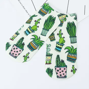 

Invisible Boat Sock Lovely Unisex 3D Cactus Plant Printed Short Sock Breathable Non-Slip Low Cut Cotton Ankle Sock