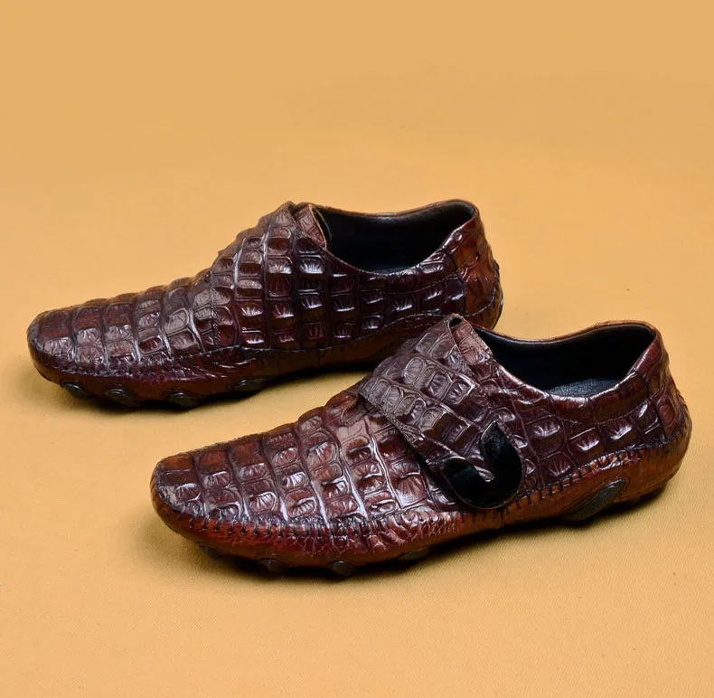 Качественные черные лоферы из натуральной кожи; мужская обувь ручной работы с пряжкой и ремешком; Повседневная Роскошная Брендовая обувь из крокодиловой кожи