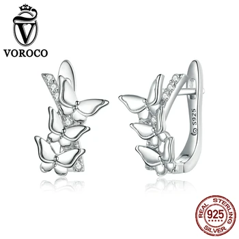 

VOROCO 2020 New 925 Sterling Silver Shining Butterflies Earrings Cute Girls Women's Earrings Jewelry Lovely Gift BNE422