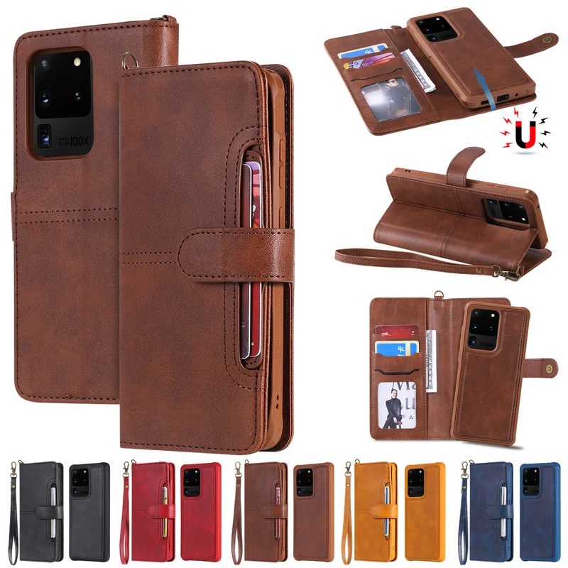 

Shockproof Leather Flip Case For Samsung Galaxy S20 S10 S9 S8 Note 10 8 9 Plus S10e Detachable Magnetic Card Slots Wallet Case