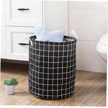 

Collapsible Storage Baskets Fabric Cloth Organizers With Black and White Lattices Pattern Baby Cotton Linen Blend Shelf Baskets