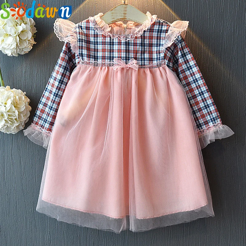 

Sodawn Girl Dresses New Spring And Autumn Fashion Baby Girl Princess Dress Children Plaid Mesh Party Dresses