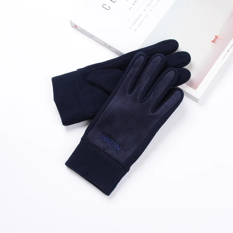 lady-navy Новые флисовые Замшевые мужские перчатки, женские теплые ветрозащитные перчатки для отдыха и езды - Цвет: lady-navy