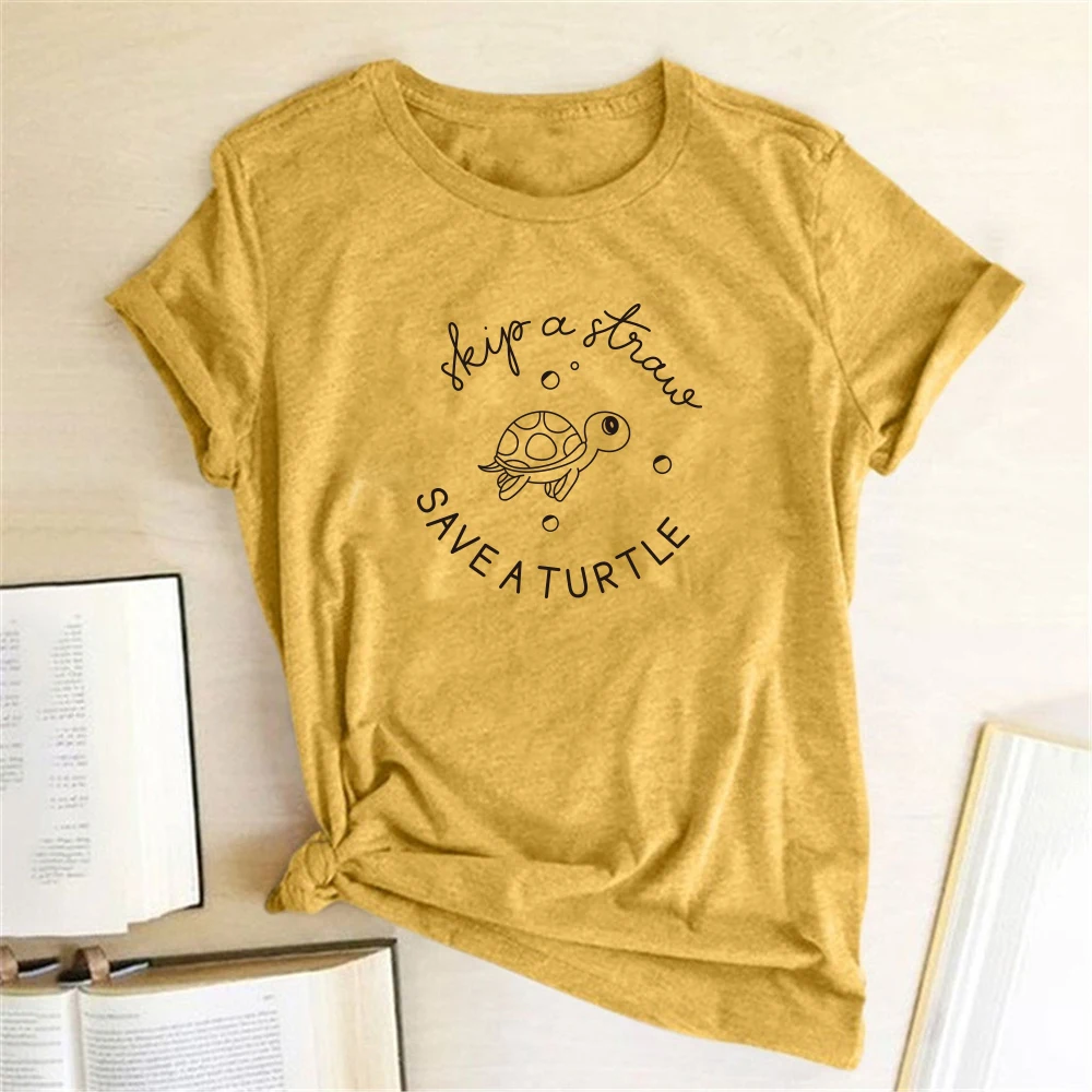 Save A Turtle Printing T-shirts Women Clothing Summer Cute Shirt Graphic Tops For Women Fashion Kawaii Shirt Harajuku Femme