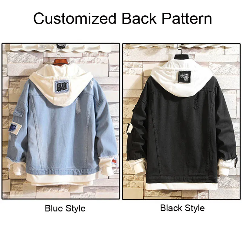Custom Denim Jacket Anime Cosplay Jackets Unisex Loose Casual Fake Two-Piece Coats Pattern |
