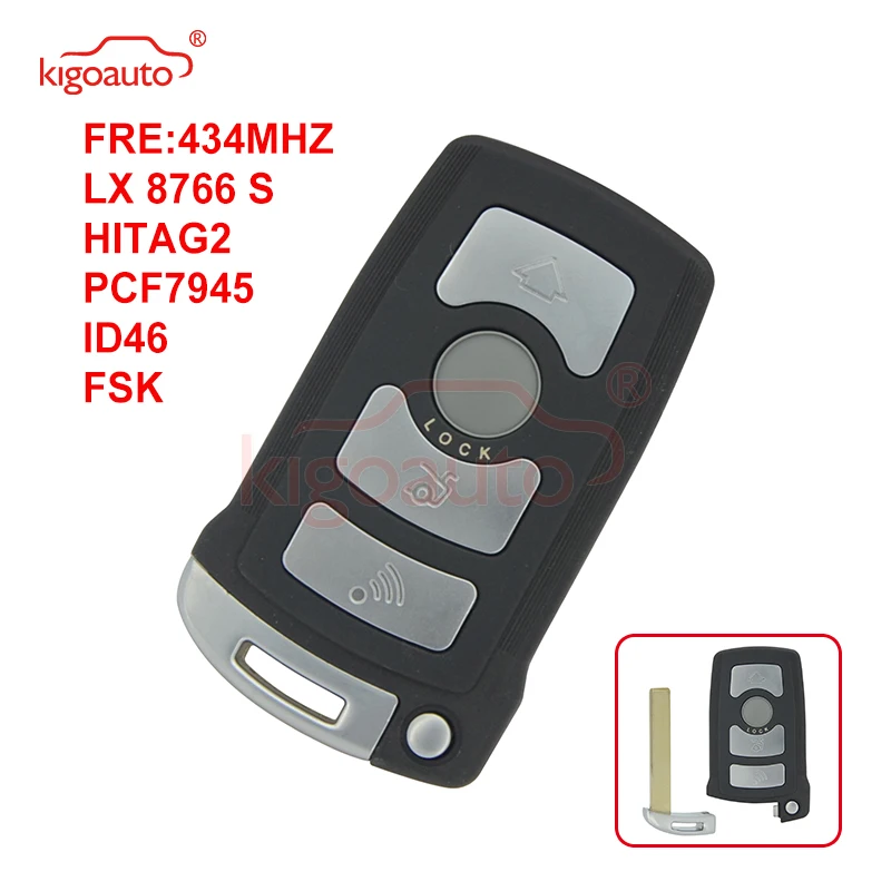 Kigoauto Car Remote Smart Key 4 Button 434MHZ For BMW 7 Series LX8766S CAS1 2002 2003 2004 2005 2006 2007 2008