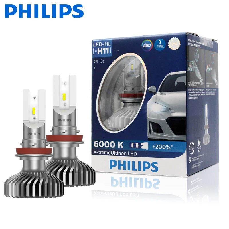 2X Philips X-Treme Ultinon Led H11 6000K Bianco Freddo + 200% Faro Per Auto A Led Più Luminoso Refit Originale Lampade Originali 11362 Xux2