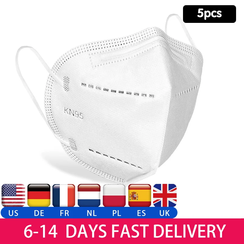 

5 Pcs Fast Delivery KN95 Dustproof Anti-fog And Breathable Face Masks respirator ffp3 ffp2 mask 95% Filtration Features as KF94