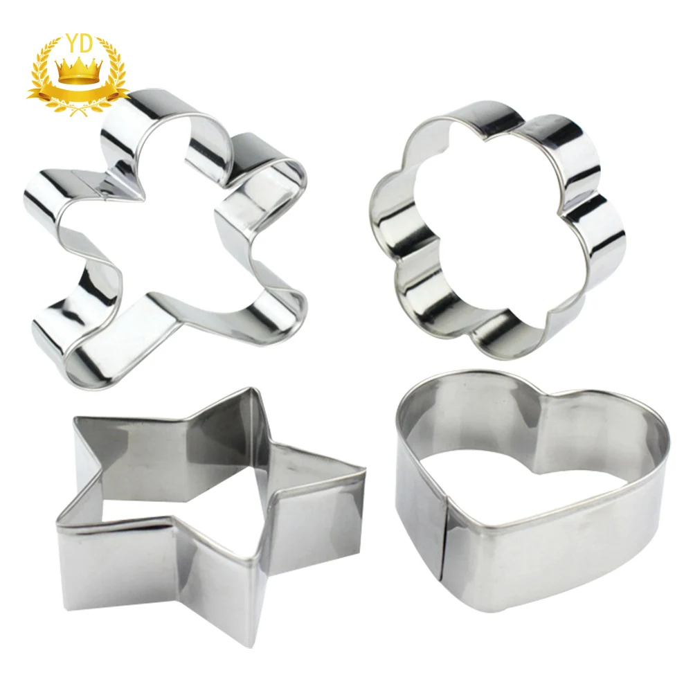 Hot 4Pcs Stainless Steel Heart Star Flower Fondant Biscuit Mould Bakery Tools Cookie Cutter