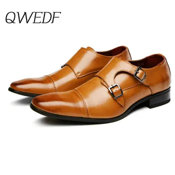

QWEDF New Spring Men's Brand Formal Shoes Lace Up dress shoes Oxfords Fashion Retro Shoes Elegant work Footwear Mocassins K6-24