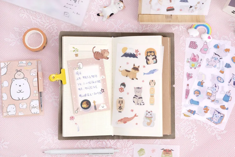 6 листов милые декоративные наклейки s Kawaii с кошкой для пишущих принадлежностей наклейка s питомец клейкая наклейка для детей DIY Скрапбукинг дневник поставки
