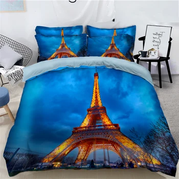 

Photos of Different Cities Building 3D Printing Bedding Set Queen/Twin/King Size Luxury Peach Skin Comforter Bedding Sets