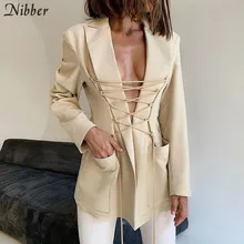 Nibber jaqueta casual feminina, casaco de bandagem elegante, de cor sólida, para outono e inverno