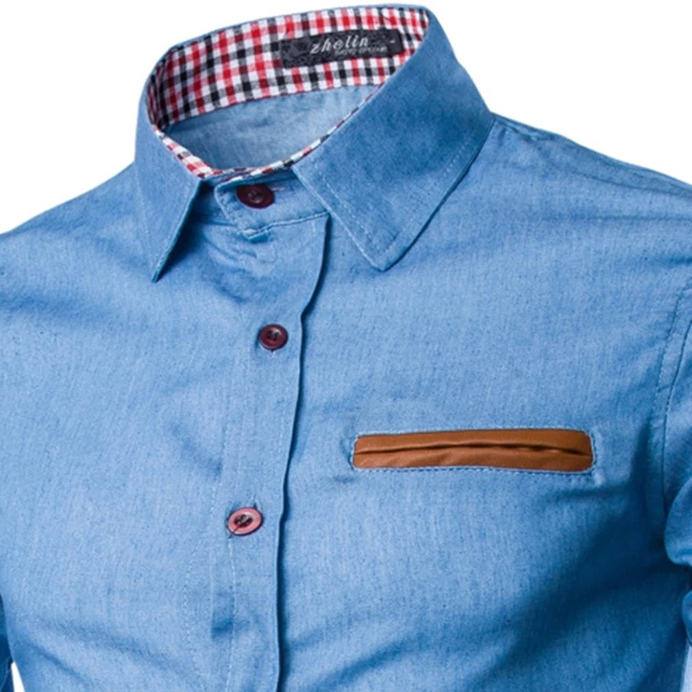 Men s Denim shirts Cowboy Shirt Casual Long Sleeves Slim Fit Shirt Autumn Fashion Male Denims 5