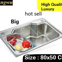 Домой большая кухня один корыто раковина Высокая ёмкость стирка овощи Роскошные 304 из нержавеющей стали 80x50 см