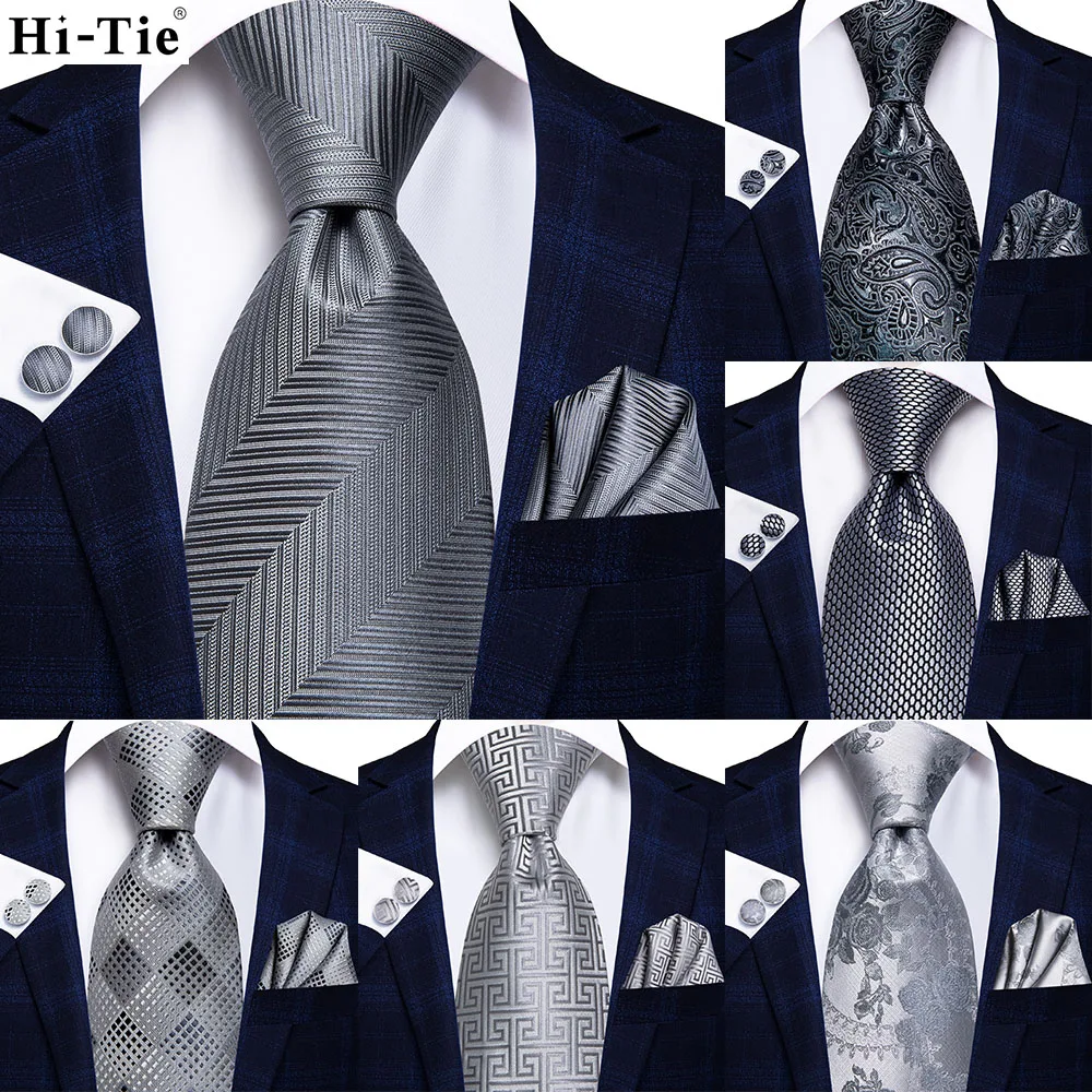 

Серый полосатый Шелковый Свадебный Галстук Пейсли для мужчин Handky Cufflink подарок мужской галстук модный дизайн деловые вечерние прямые поставки Hi-Tie