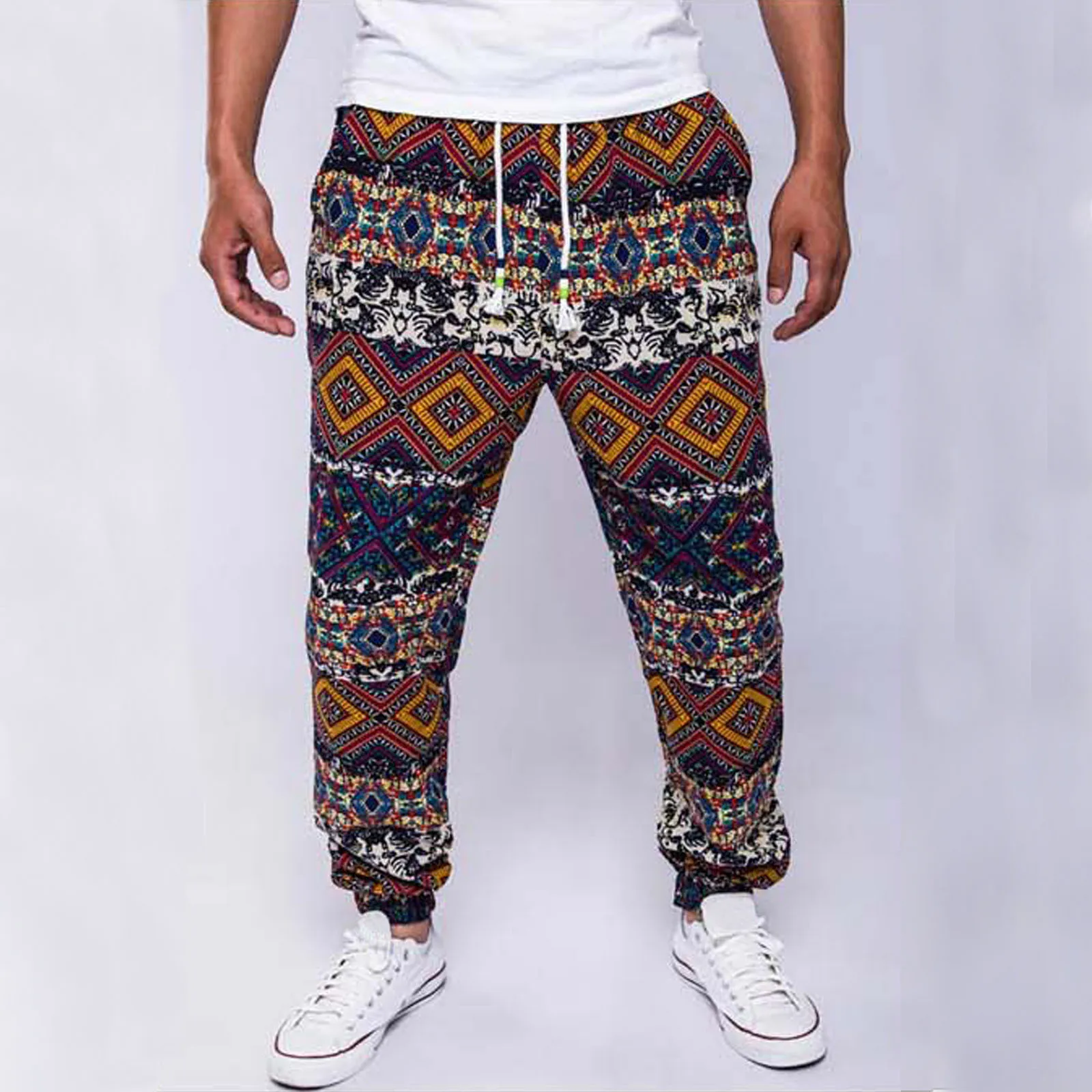 Men's Ethnic Style Pants String Printed Cotton And Linen Casual Pants High Quality Comfy Fashion Pant Ropa Hombre Free Shipping 2