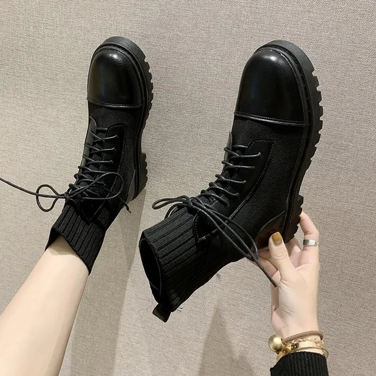 

Elasticity Short Boots Women's Cloth British-Style Platform Thick Bottomed Slimming Martin Boots Autumn And Winter Handsome Thin