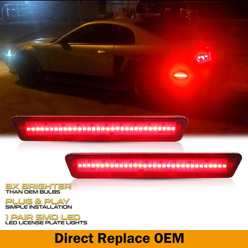 2Pcs Smoked Lens Waterproof Red Rear LED Side Fender Marker Lamp Parking Light F