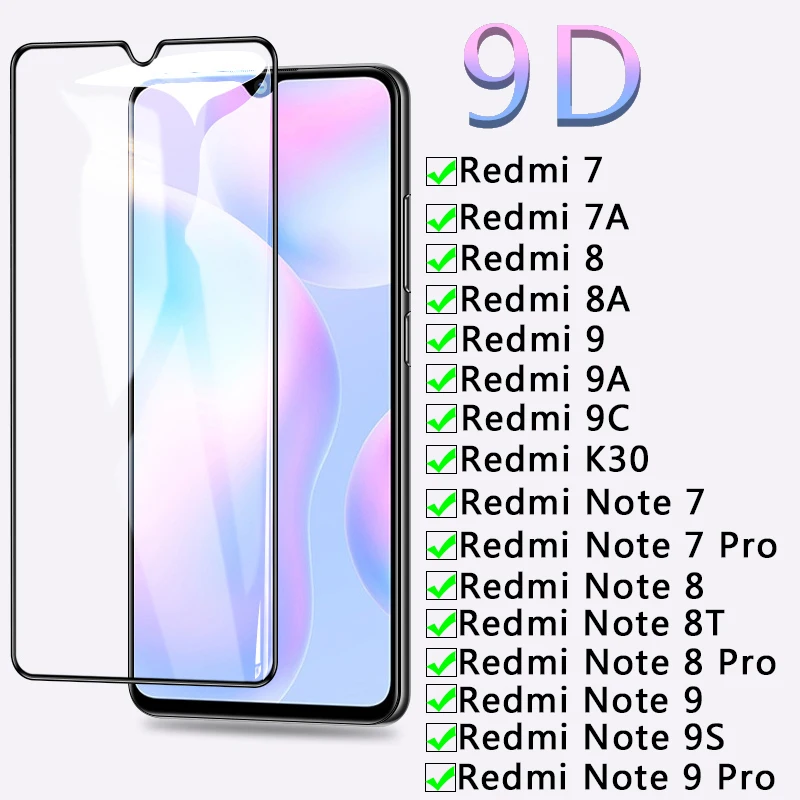 Защитное стекло 9D для Xiaomi Redmi 7 7A 8 8A 9 9A 9C K30 пленка экрана Note Pro 8T 9S стеклянная |