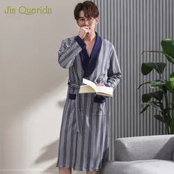 Японское кимоно с длинными рукавами 100% хлопок брендовый халат высокого качества Роскошный мужской халат с отворотом поясом Ночная рубашка