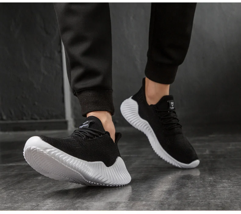 KJEDGB 2020 New Ultralight Men Casual Shoes Solid Black White Gray Breathable Comfortable Sneakers Big Size 39-47 Male Shoes