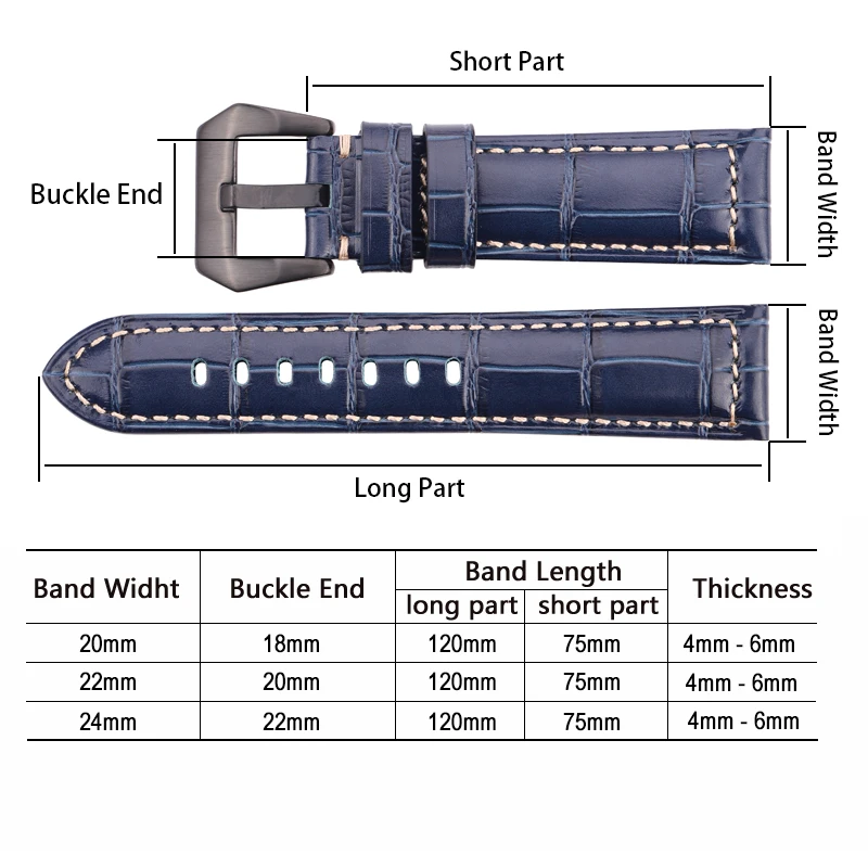 7 barvivo originální kůže watchbands pro panerai hodinky řemen 20mm 22mm 24mm hustý pás příslušenství