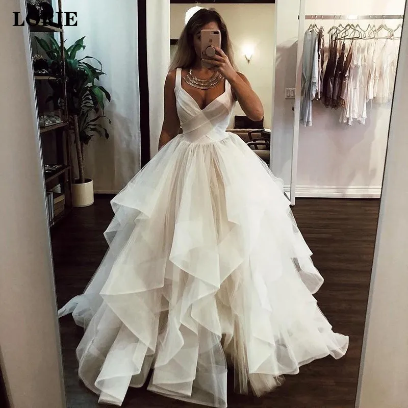 LORIE Beach Wedding Dress 2020 A Line V Neck White Ivory Princess Gowns Vestidos de noiva Boho Bride | Свадьбы и торжества