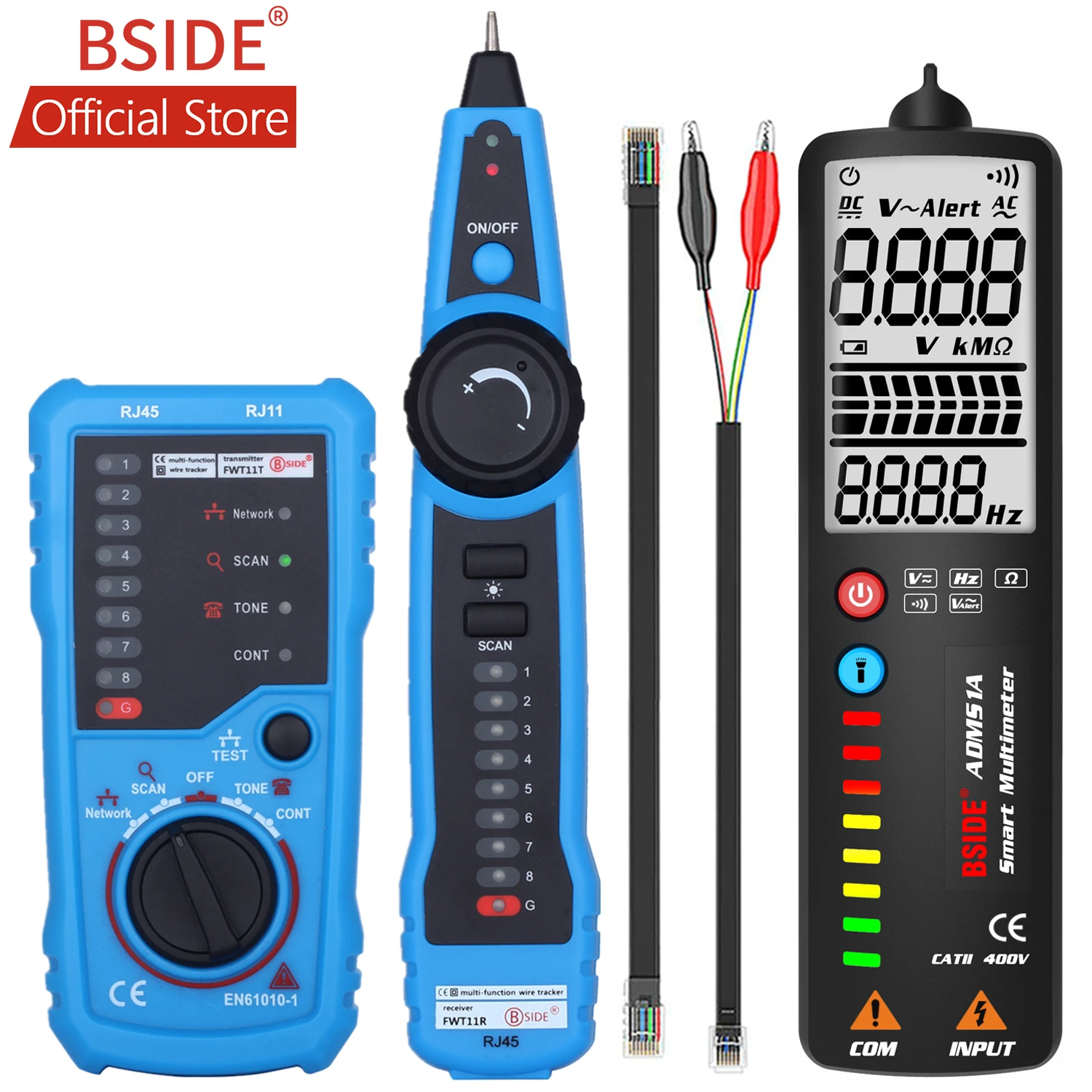 1 micrometer BSIDE FWT11 High Quality RJ11 RJ45 Cat5 Cat6 Telephone Wire Tracker Tracer Toner Ethernet LAN Network Cable tester Line Finder water submeter