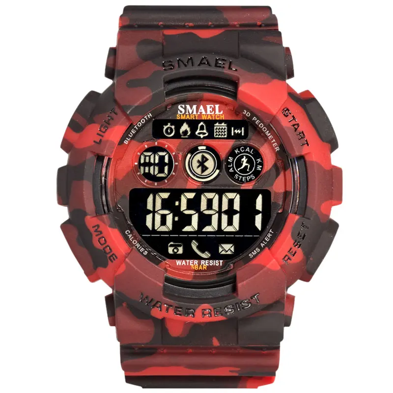Модные камуфляжные военные часы мужские SMAEL Bluetooth светодиодный цифровые часы мужские 50 м водонепроницаемые спортивные часы мужские часы 8013 - Цвет: 8013RedCamo