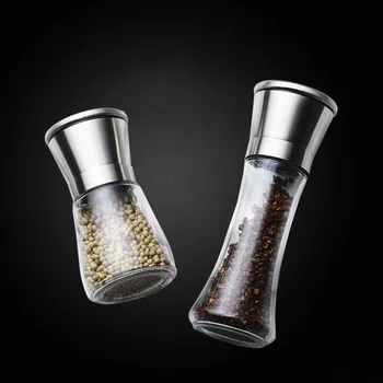 

stainless steel pepper grinder, kitchen manual grinding tool, creative glass condiment bottle, pepper grinder