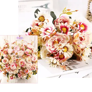 Romantic Artificial Flowers Peony Bouquet Silk Fake Daisy Flowers For Wedding Home Party Artificial Flower Bouquet Decoration