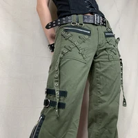 Women's Pants Gothic Punk Baggy Vintage Kawaii Trousers Bandage Low Waist Cargo Pants Grunge Green Zipper Jeans Korea Sweatpants - Image 2