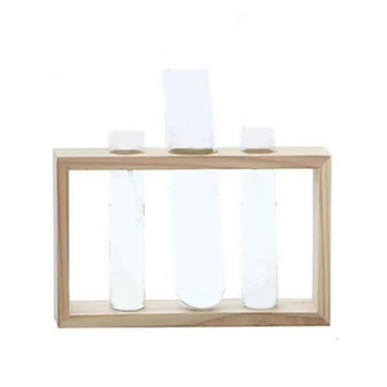 

Clear Glass Test Tube Vase Terrarium Wooden Stand Flower Plants Home Desk Decor Glass Vase (3pcs Glass Tube) + Wooden Holders