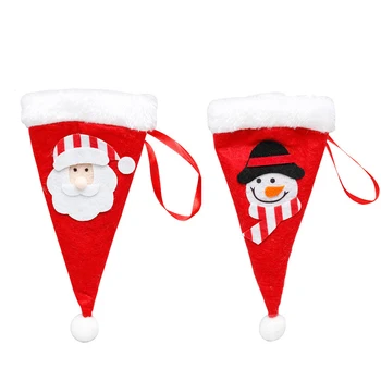 

2pcs Mini Santa Hat Christmas Hats Tableware Cover Cup Bottles Cover Silverware Holders Christmas Party Decor