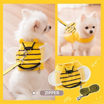 

Dog Leash Harness Set Outdoor Walking Puppy Vest with Zipper Lovely Bee Stripe Pattern Pet Cat Collar Leashes Products chihuahua