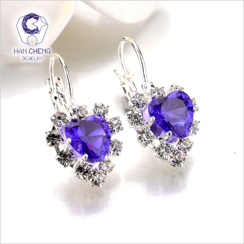 

New Fashion Luxury Romantic Silver Plated Rhinestone Lace Heart Created Crystal Stud Earrings For Women Jewelry brincos Bijoux