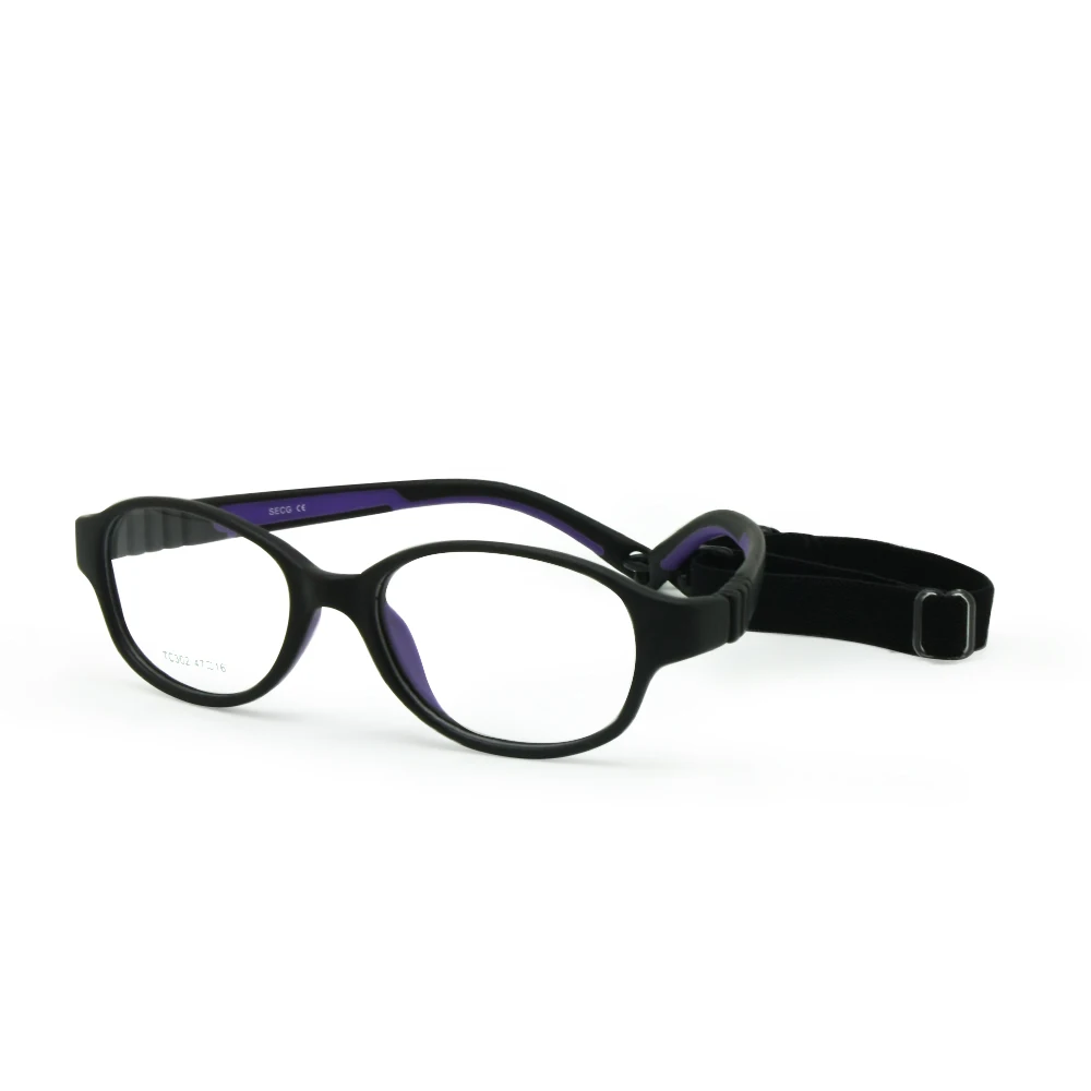 Black purple Детская оправа для оптических очков, размер 47/16, с ремешком, без винта, цельная Гибкая Рамка для детей, фиксатор шнура - Цвет оправы: Black purple