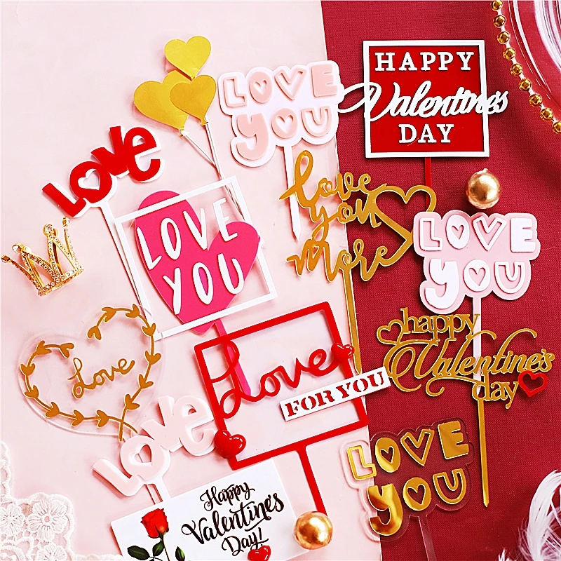 Крючок цветок Love You акриловый торт Topper для украшения дня рождения Юбилей десерт