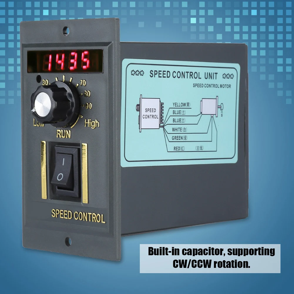 

AC 220V Motor Speed Controller 50Hz 400W Digital Adjustable Stepless Plc Motor Speed Controller 0-1450rpm Speed Regulator