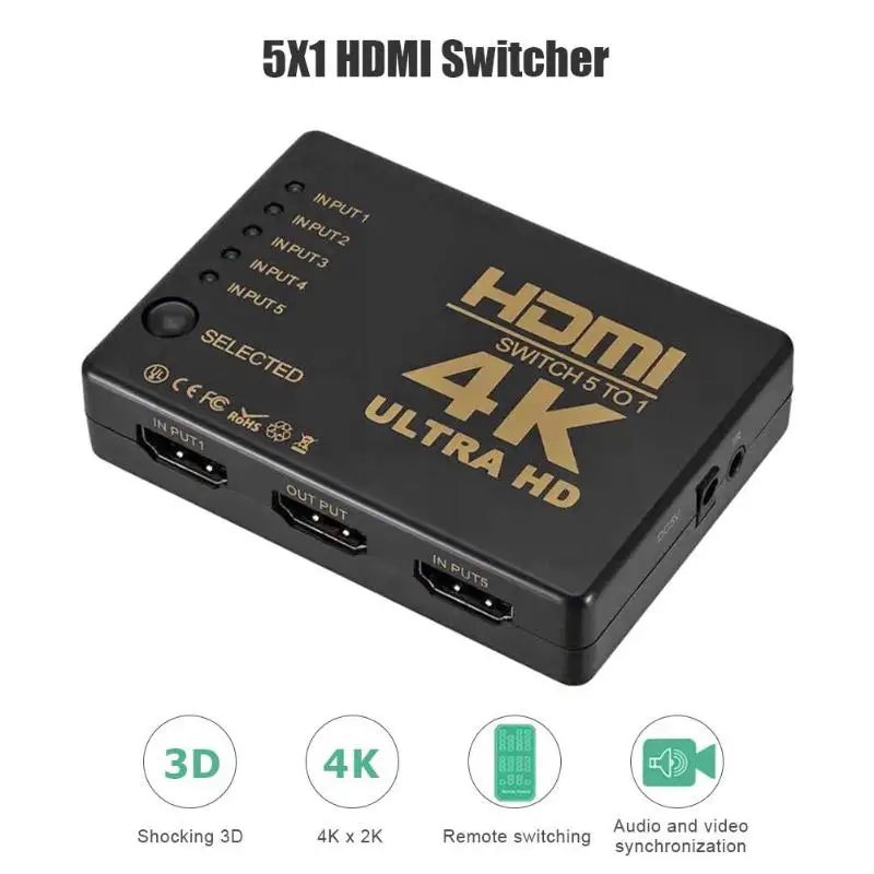Мини-Коммутатор HDMI 4K HD1080P 5 переключатель порта hdmi селектор сплиттер с концентратором ИК пульт дистанционного управления для HD tv DVD tv BOX Z2