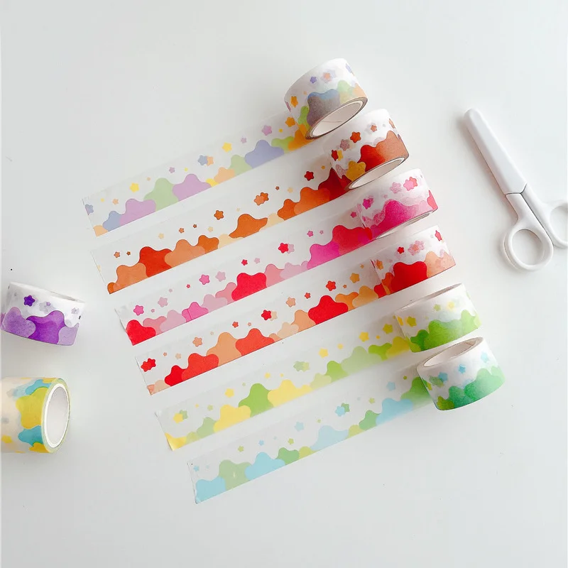 Gradient Color Star Cloud Washi Tape Korean Ins Hand Account Creative DIY Scene Sticker Stationery masking Decorative Tape 5m