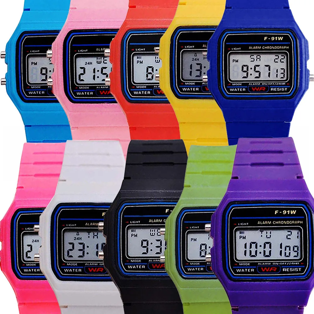 

Multi-function ultra-thin luminous alarm LED kids watches F91 sports electronic watch girls students clock square children watch