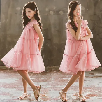 

Girls Dress Summer 2020 New Mesh Princess Dress for Teen Girls Cute Kids Girls Sleeveless Casual Dresses Children Clothes, #8887