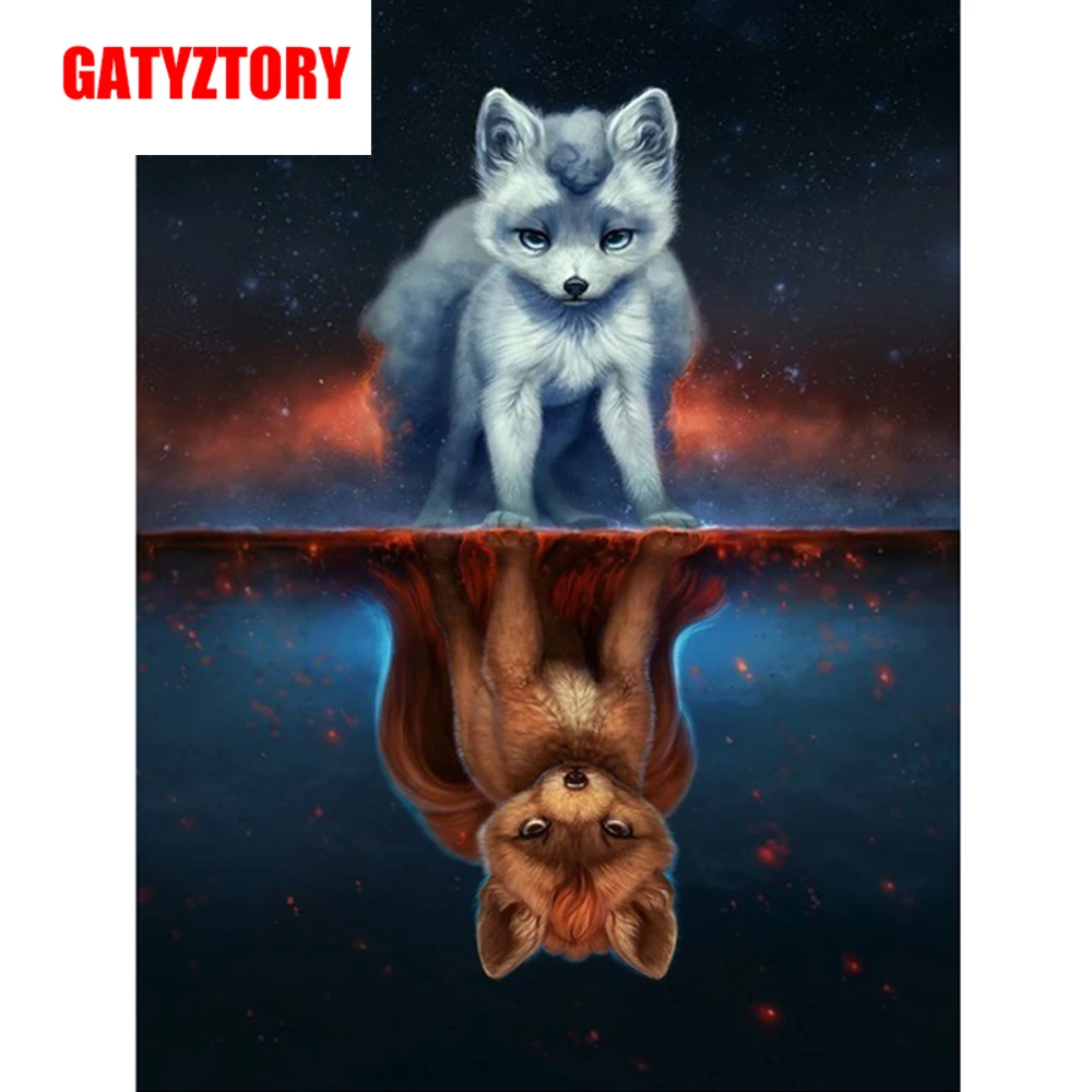 

GATYZTORY 5D Diamond Painting Full Square DIY Home Decor Mosaic Rhinestone Picture Custom LOGO Fox and its reflection