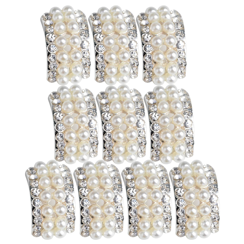 10pcs GIRL’S WEARING JEWELRY Rhinestone Pearl Embellishment DIY Flatback Craft Girls Hair Bow 1.1X2.1cm