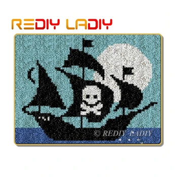 

Latch Hook Kits Make Your Own Rug Pirate Boat Crocheting Cushion DIY Carpet Rug Set Acrylic Yarn Printed Canvas Hobby & Crafts