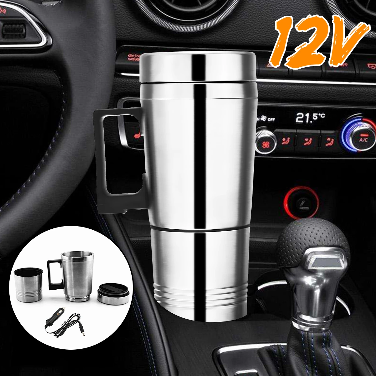 Cafetera portátil para coche, con de taza de calefacción para vehículo, botella de agua al aire libre, frascos de vacío, termos, 12v, 300ml|Calentador taza del vehículo| - AliExpress
