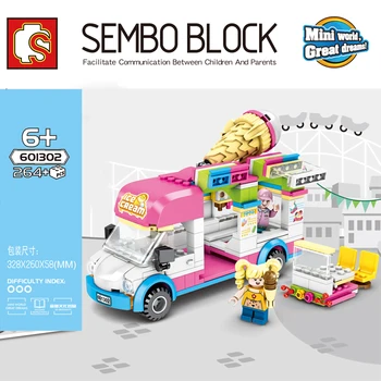 

Ice cream Shop Street takeout Takeaway car Streetscape series Building Blocks Bricks Compatible legoinse Model toys Sembo 601302
